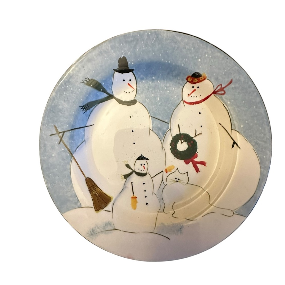 Oneida Snowmen/Family W/Cat Christmas Stoneware Salad Dessert Plate – 2004